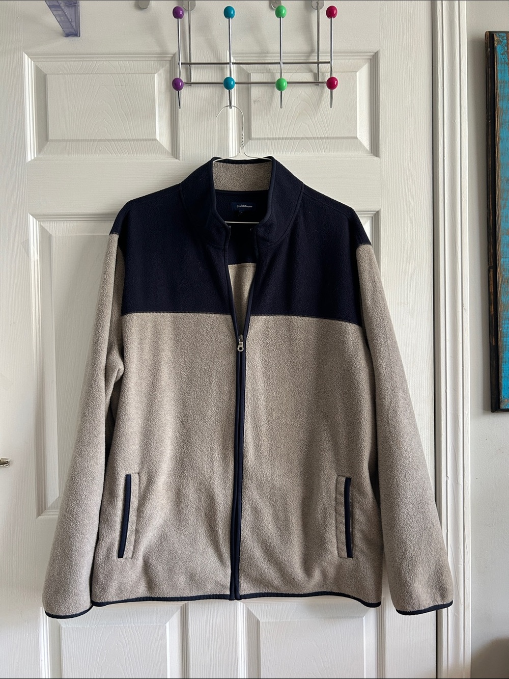 croft & barrow Two-Tone Full-Zip Fleece Jacket - Beige and Navy